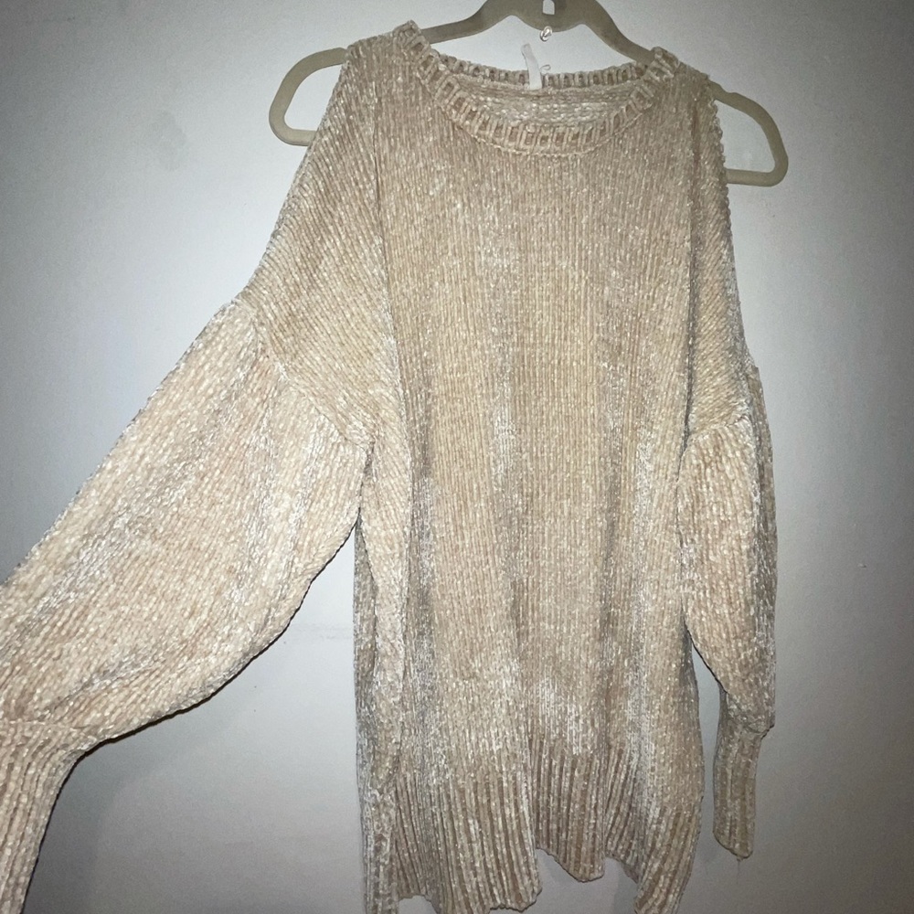 PINKBLUSH open shoulder cream chenille sweater